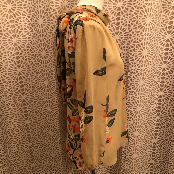 New York & Company Floral Bird Print Sheer Top - Picture 4 of 7